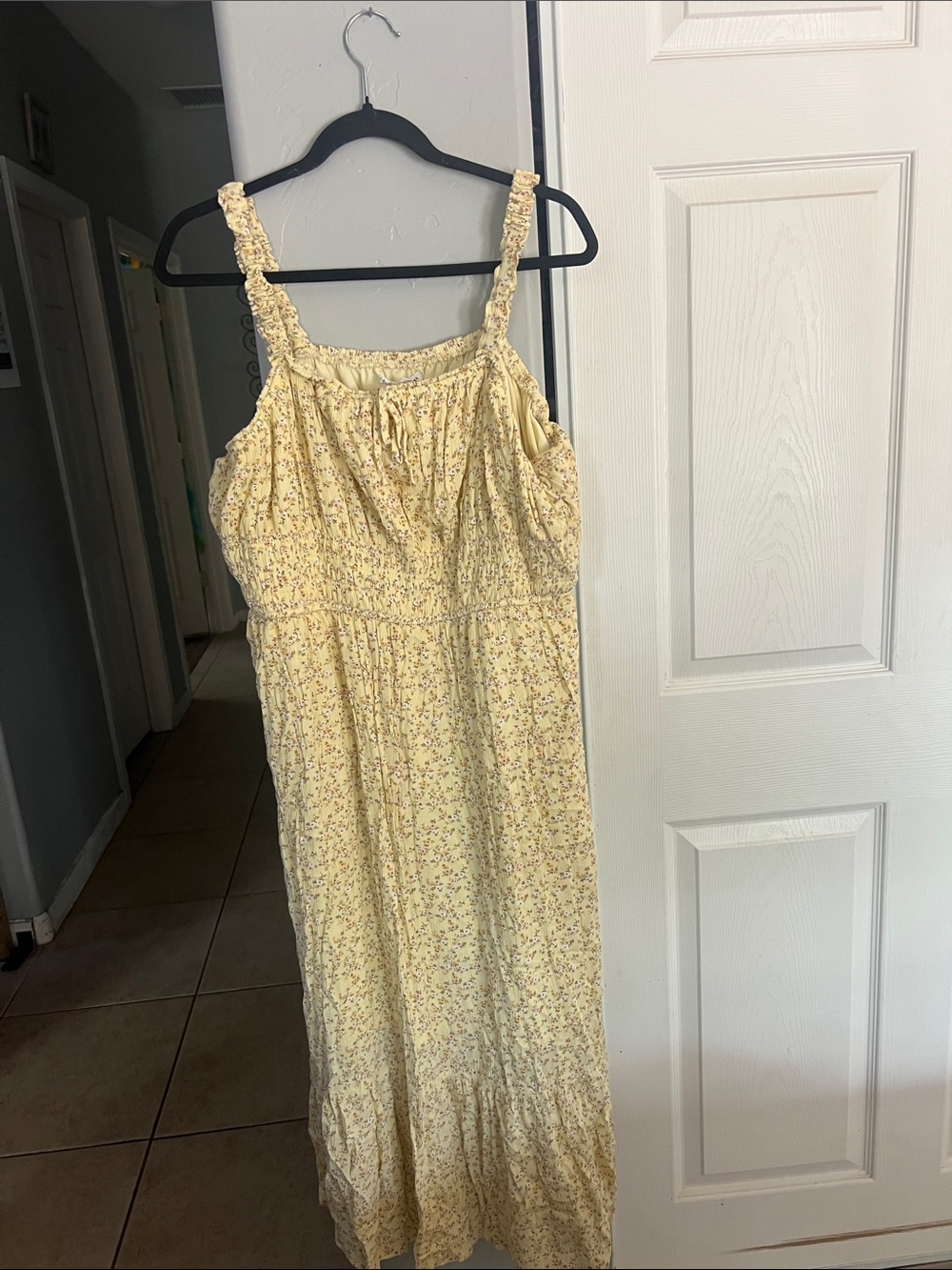 Celebrity Pink Yellow Floral Maxi Dress with Ruffled Straps